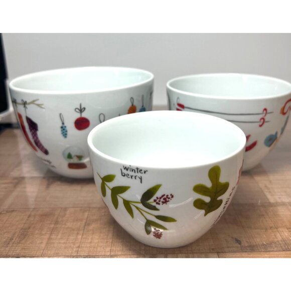 Crate & Barrel Holiday-Themed Ceramic Bowls Set Of 3 - Picture 6 of 13